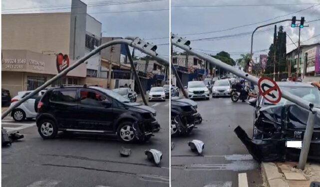 Acidente derruba semáforo e interdita trecho da Avenida Campos Sales, em Americana