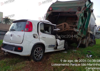 Motorista morre após Fiat Uno bater na traseira de caminhão de lixo na Rodovia Anhanguera, em Campinas